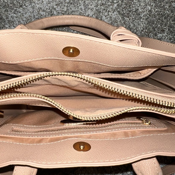 Madison West Mayra Satchel Bag Medium Size Tote Tan Chic Minimalist Casual - Picture 6 of 8